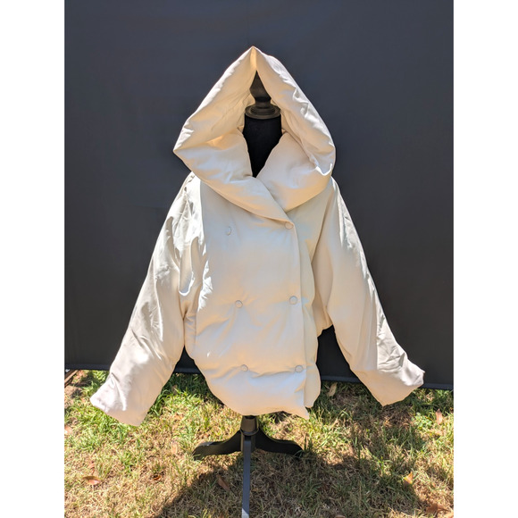 BA&SH Puffer Jacket Kali Double Breasted Hooded Cream Size 2 Oversized Designer - Picture 8 of 14